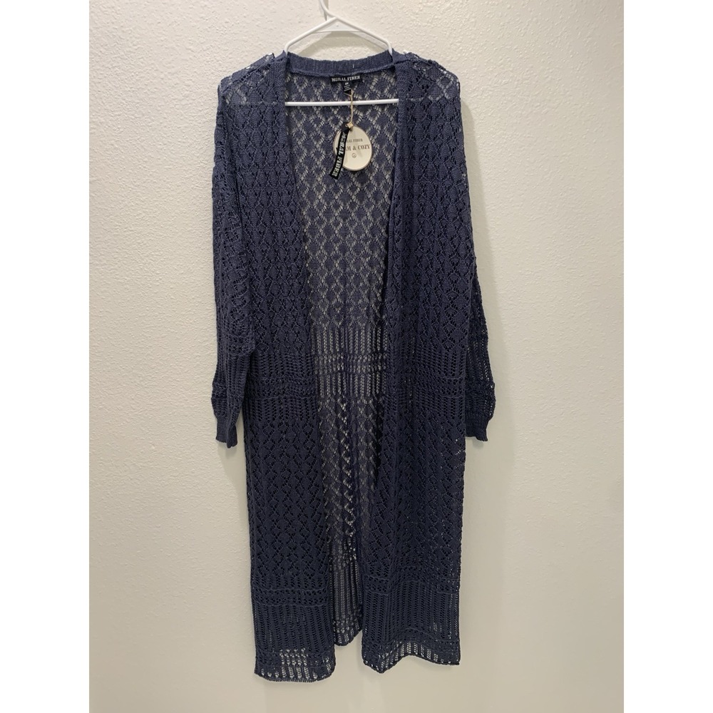 Moral Fiber Long Sleeve Sweater Jacket Crochet Blue Size 3x NWT